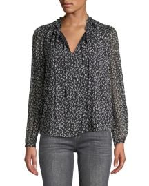 Rebecca Taylor Long-Sleeve Mini Cheetah-Print Silk Top at Neiman Marcus